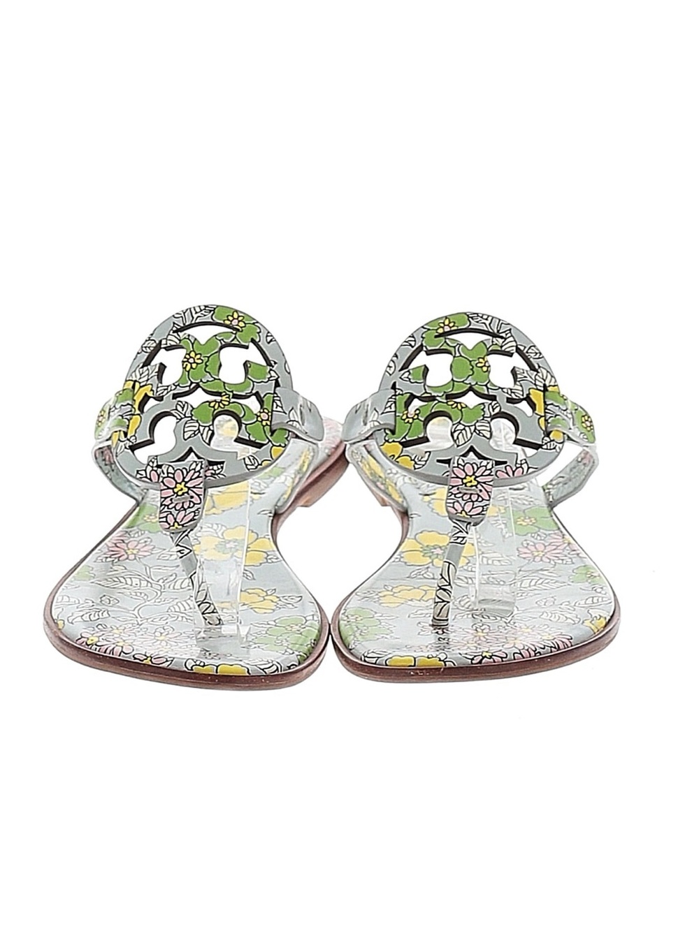TORY BURCH Miller Floral Blue Green Yellow Wallpaper Leather Sandal Retro 70s 10 - Picture 5 of 10